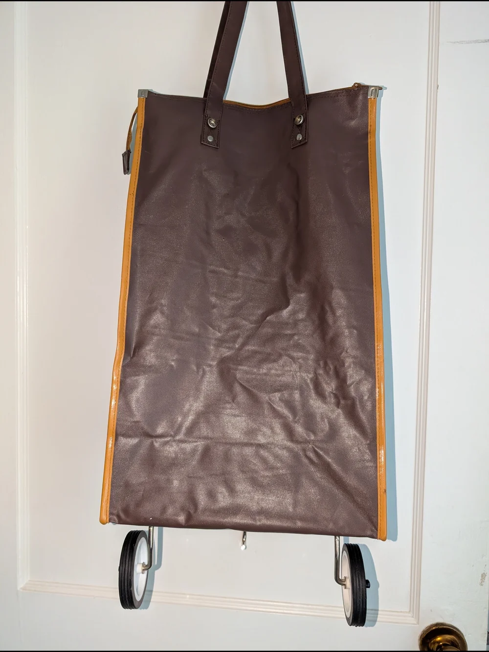 Vintage Brown & Tan Tote Bag with Wheels